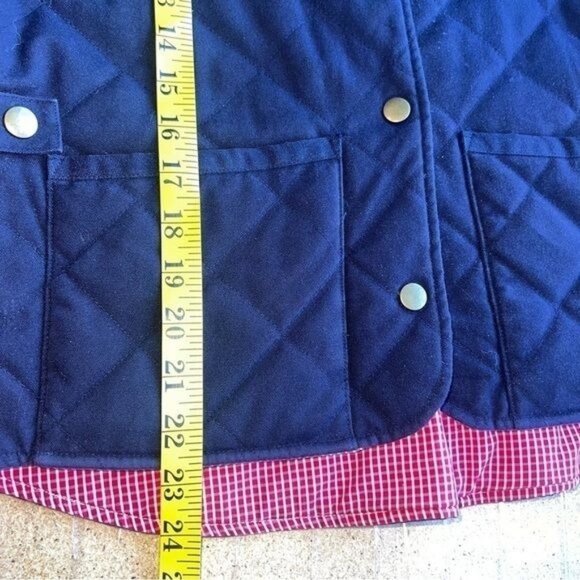 Reversible Quilted Gingham Print Solid Navy Womens Vest Snap Buttons Pockets S - Picture 12 of 12